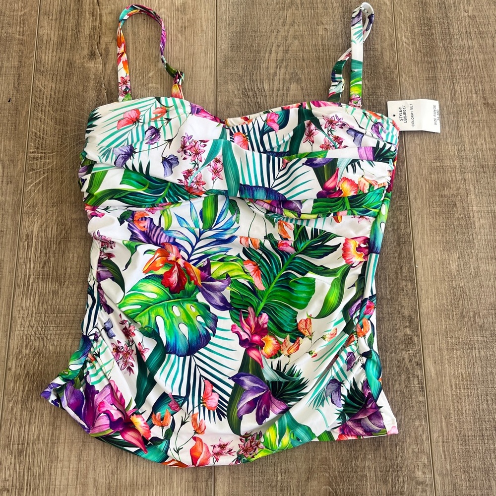 NWT LA BLANCA size 34D Tankini Swim suit TOP Adjustable Bandeau Lingerie Strap